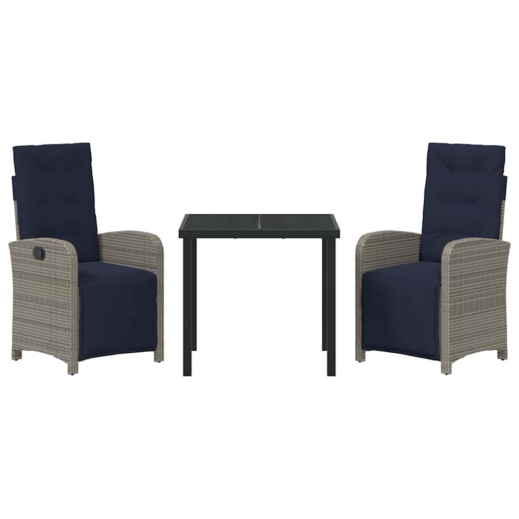 3-delige Tuinset Grijs Poly Rattan
