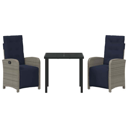 3-delige Tuinset Grijs Poly Rattan