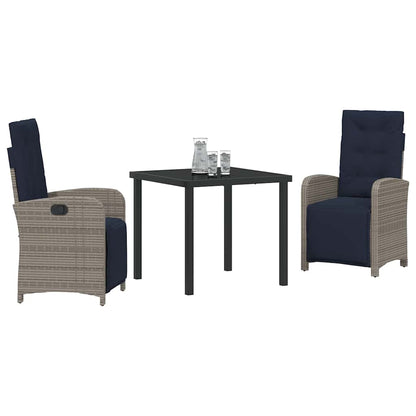 3-delige Tuinset Grijs Poly Rattan
