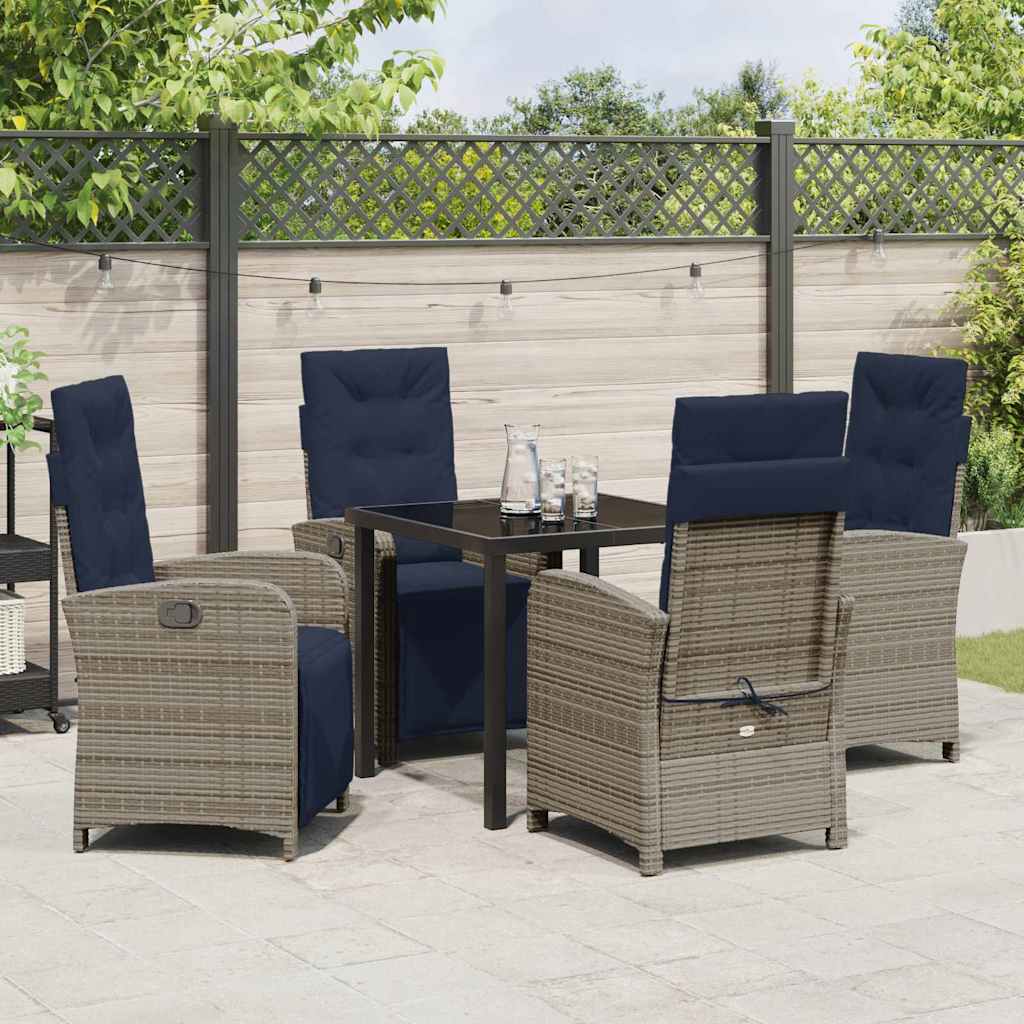 5-delige tuin eetset in grijs poly rattan