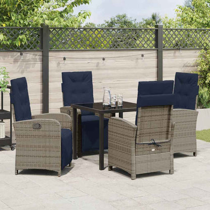 5-delige tuin eetset in grijs poly rattan