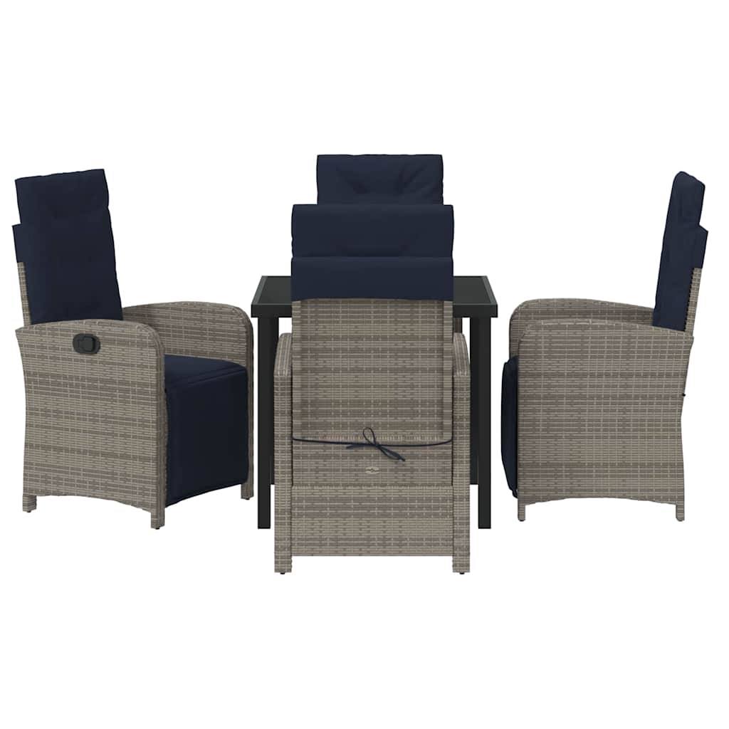 5-delige tuin eetset in grijs poly rattan
