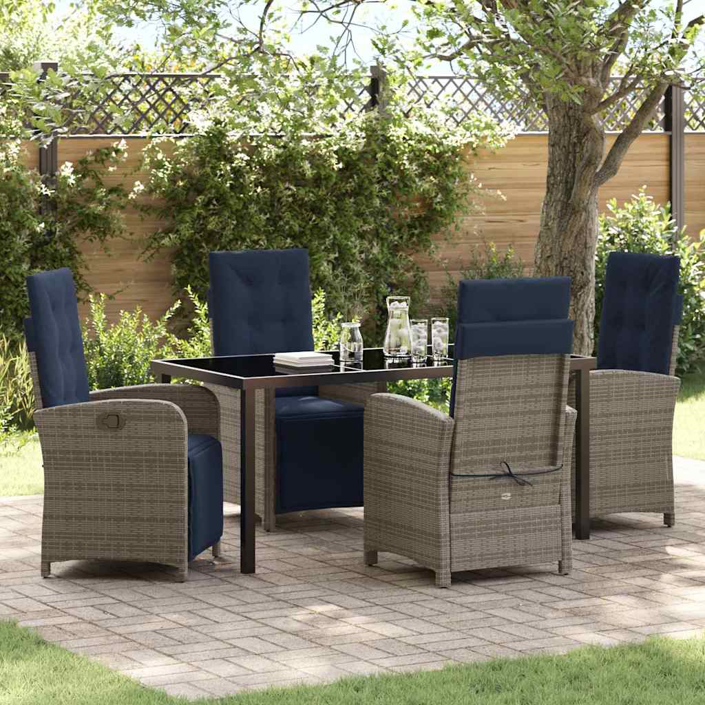 5-Delige Eettafel Set voor in de Tuin - Grijs Poly Rattan