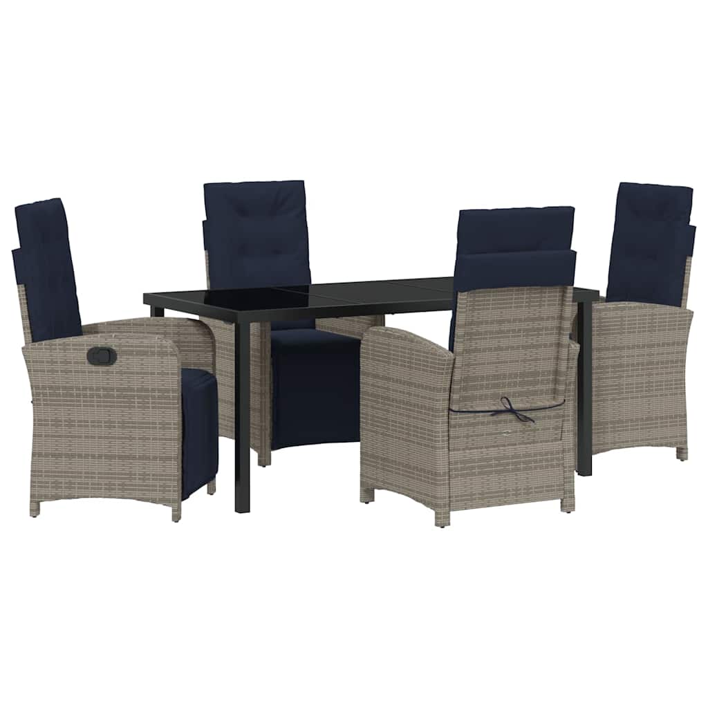 5-Delige Eettafel Set voor in de Tuin - Grijs Poly Rattan
