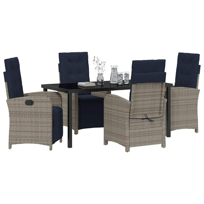 5-Delige Eettafel Set voor in de Tuin - Grijs Poly Rattan