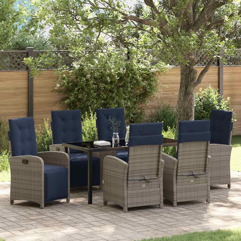 7-delige Tuin Eetset in Grijs Poly Rattan
