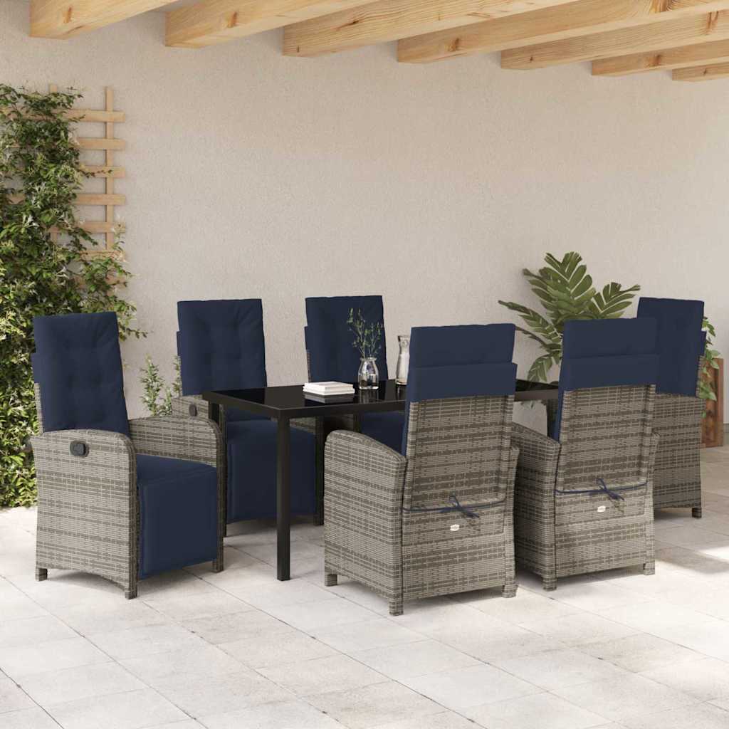 7-delige Tuin Eetset in Grijs Poly Rattan