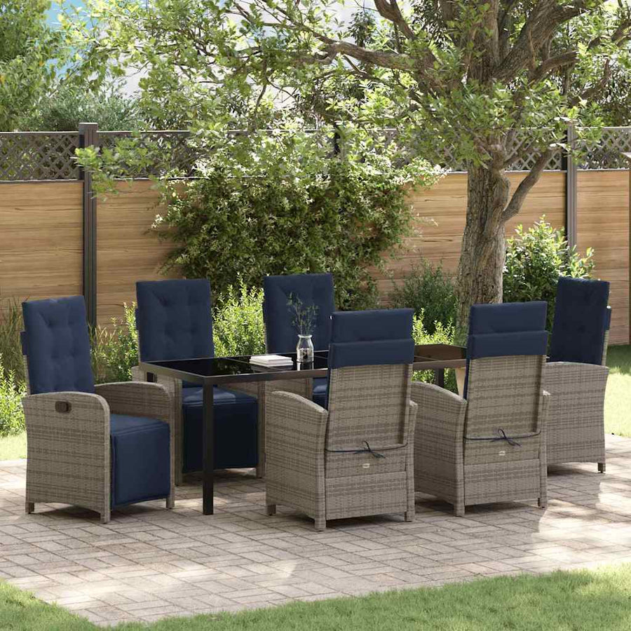 Tuin Eettafelset Met Kussen 7 Pcs Grijs Poly Rattan