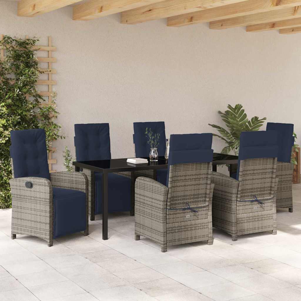 Tuin Eettafelset Met Kussen 7 Pcs Grijs Poly Rattan