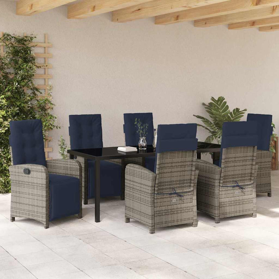 Tuin Eettafelset Met Kussen 7 Pcs Grijs Poly Rattan