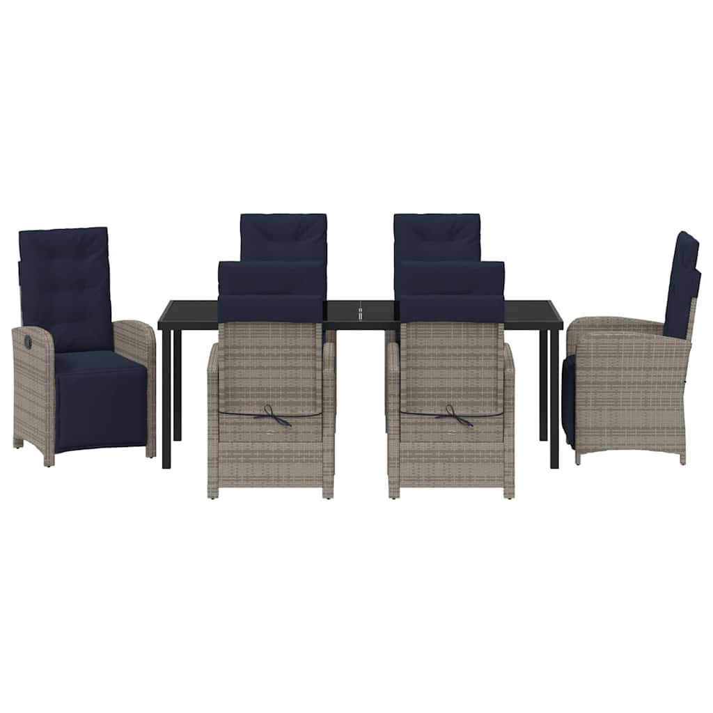 Tuin Eettafelset Met Kussen 7 Pcs Grijs Poly Rattan