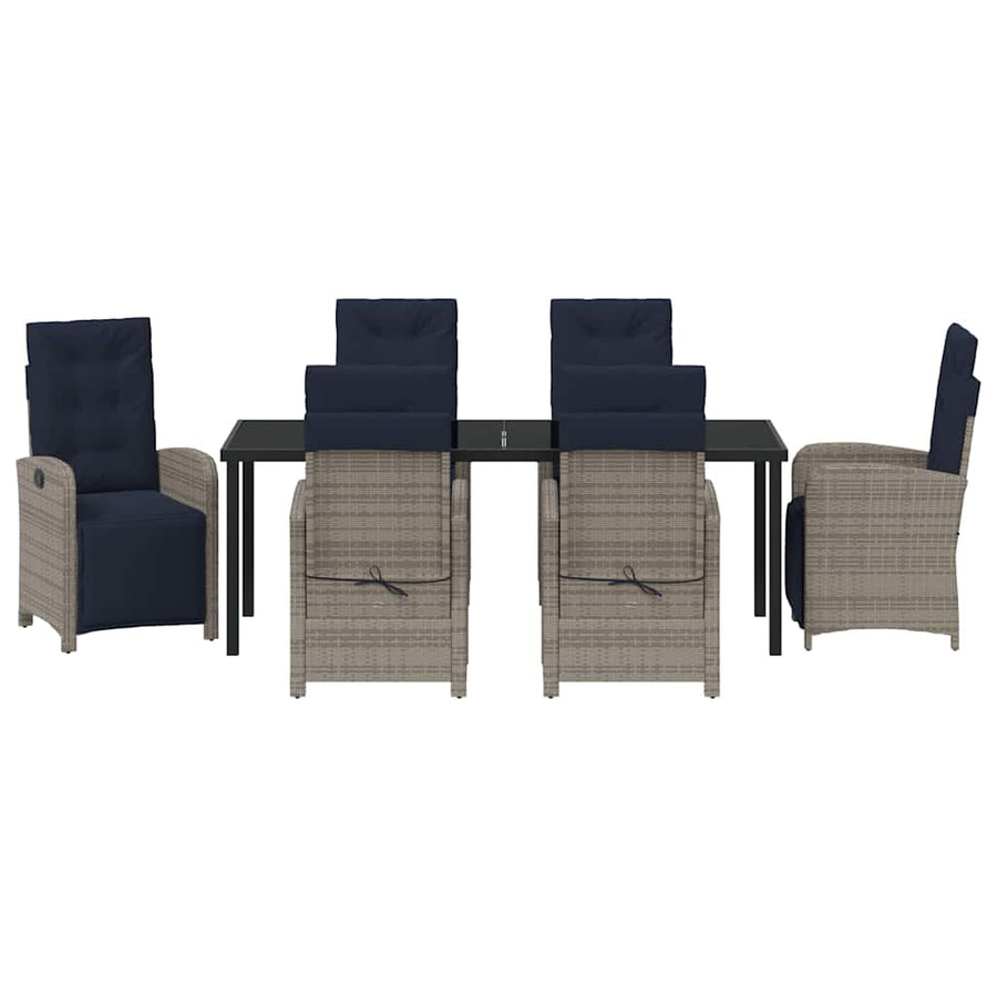 Tuin Eettafelset Met Kussen 7 Pcs Grijs Poly Rattan