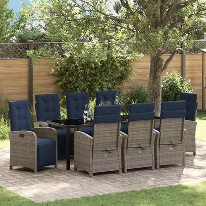 Tuin Eettafelset Met Kussen 9 Pcs Grijs Poly Rattan