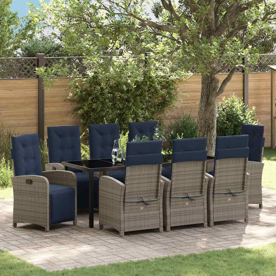 Tuin Eettafelset Met Kussen 9 Pcs Grijs Poly Rattan