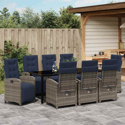 Tuin Eettafelset Met Kussen 9 Pcs Grijs Poly Rattan