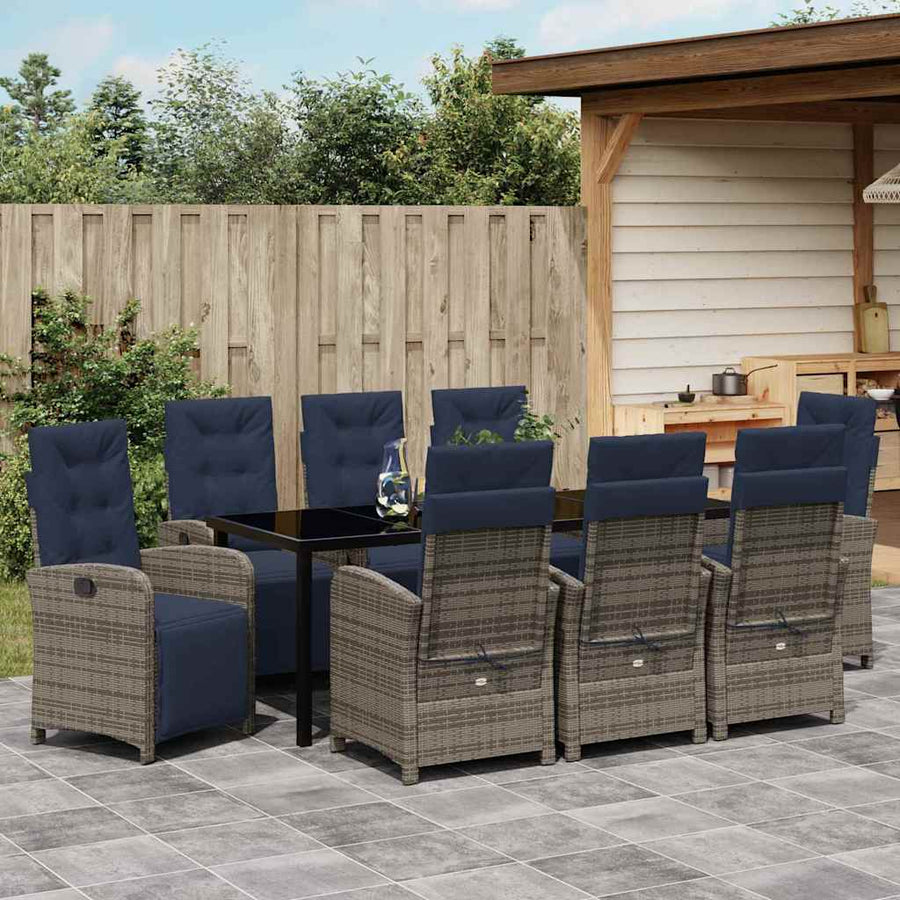 Tuin Eettafelset Met Kussen 9 Pcs Grijs Poly Rattan