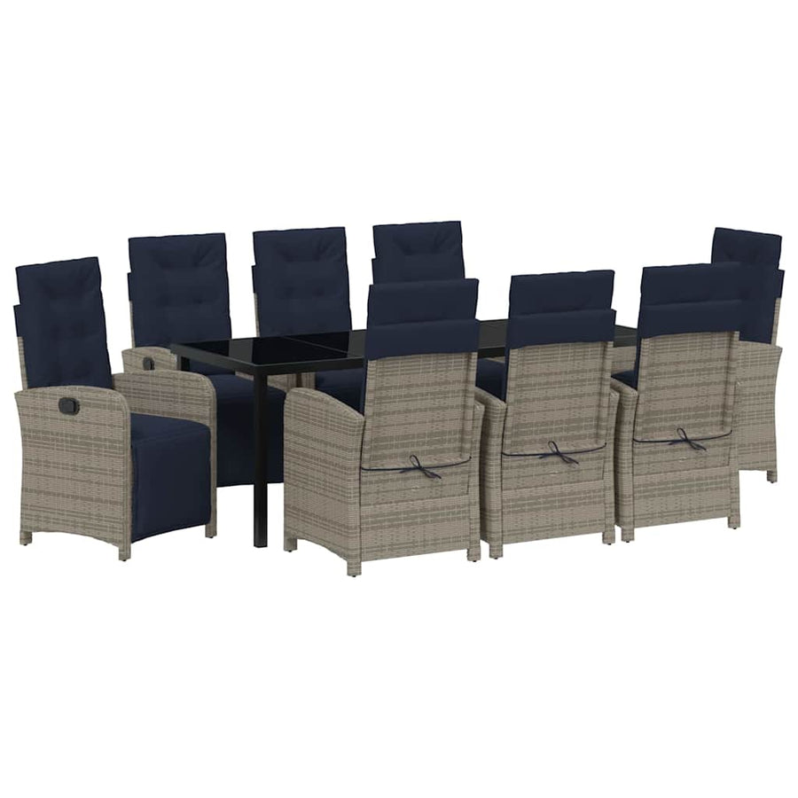 Tuin Eettafelset Met Kussen 9 Pcs Grijs Poly Rattan