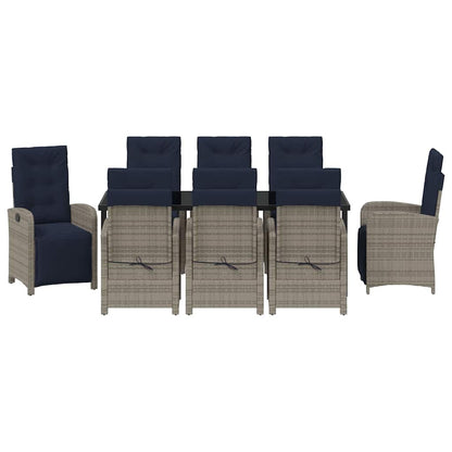 Tuin Eettafelset Met Kussen 9 Pcs Grijs Poly Rattan