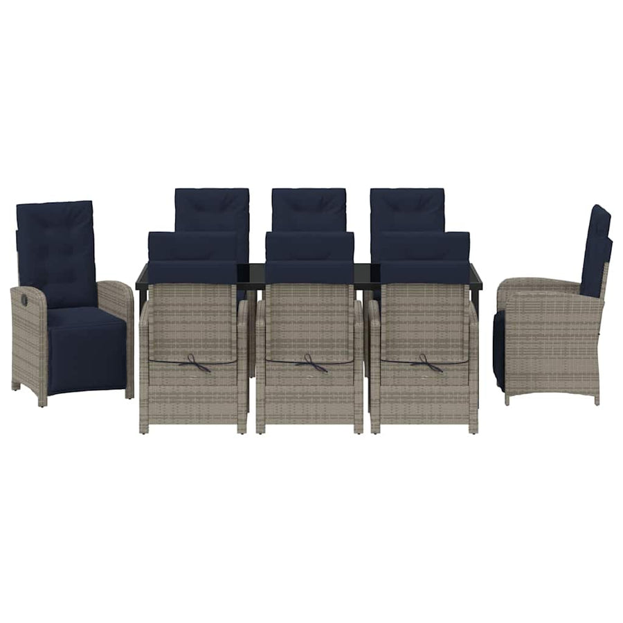 Tuin Eettafelset Met Kussen 9 Pcs Grijs Poly Rattan