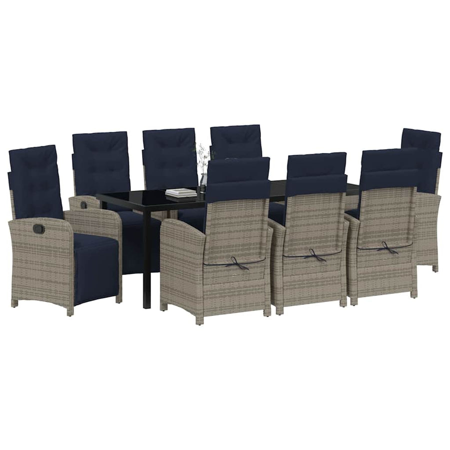 Tuin Eettafelset Met Kussen 9 Pcs Grijs Poly Rattan