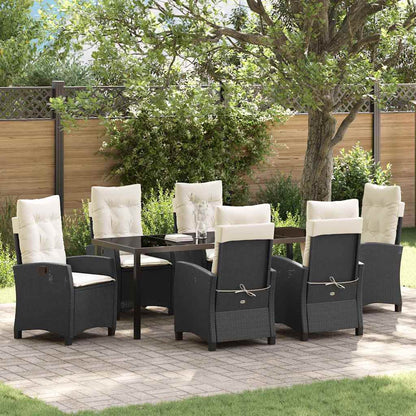 Tuin Eettafelset Met Kussen 7 Pcs Zwart Poly Rattan