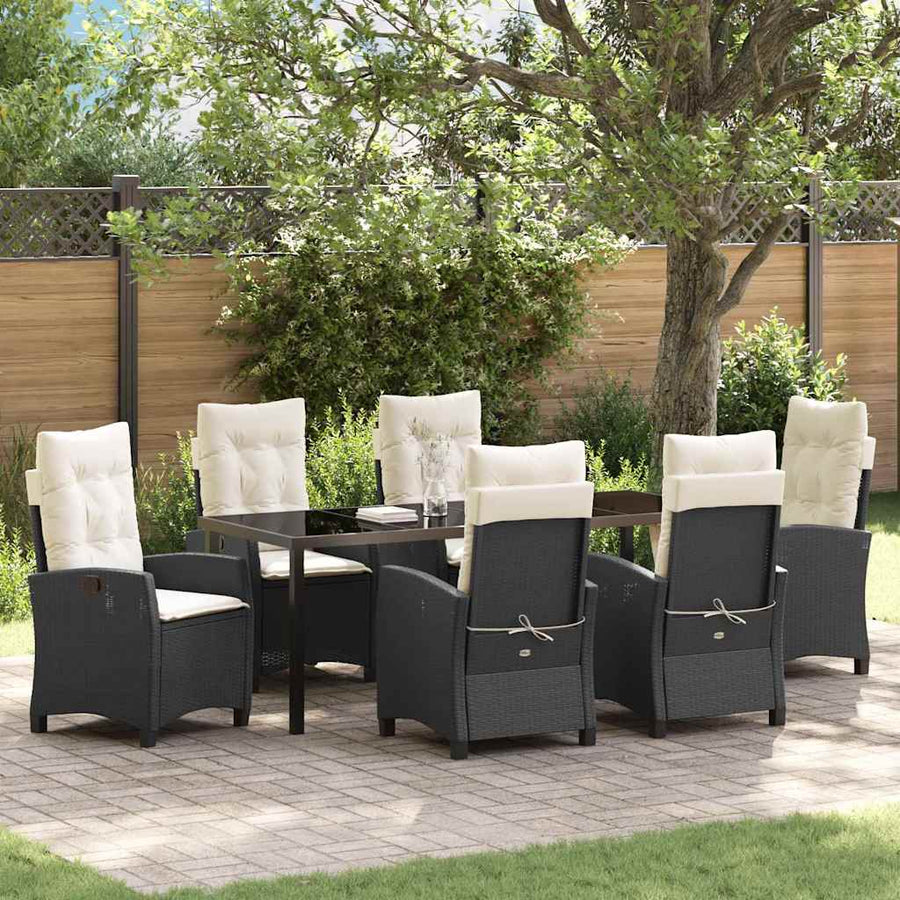 Tuin Eettafelset Met Kussen 7 Pcs Zwart Poly Rattan
