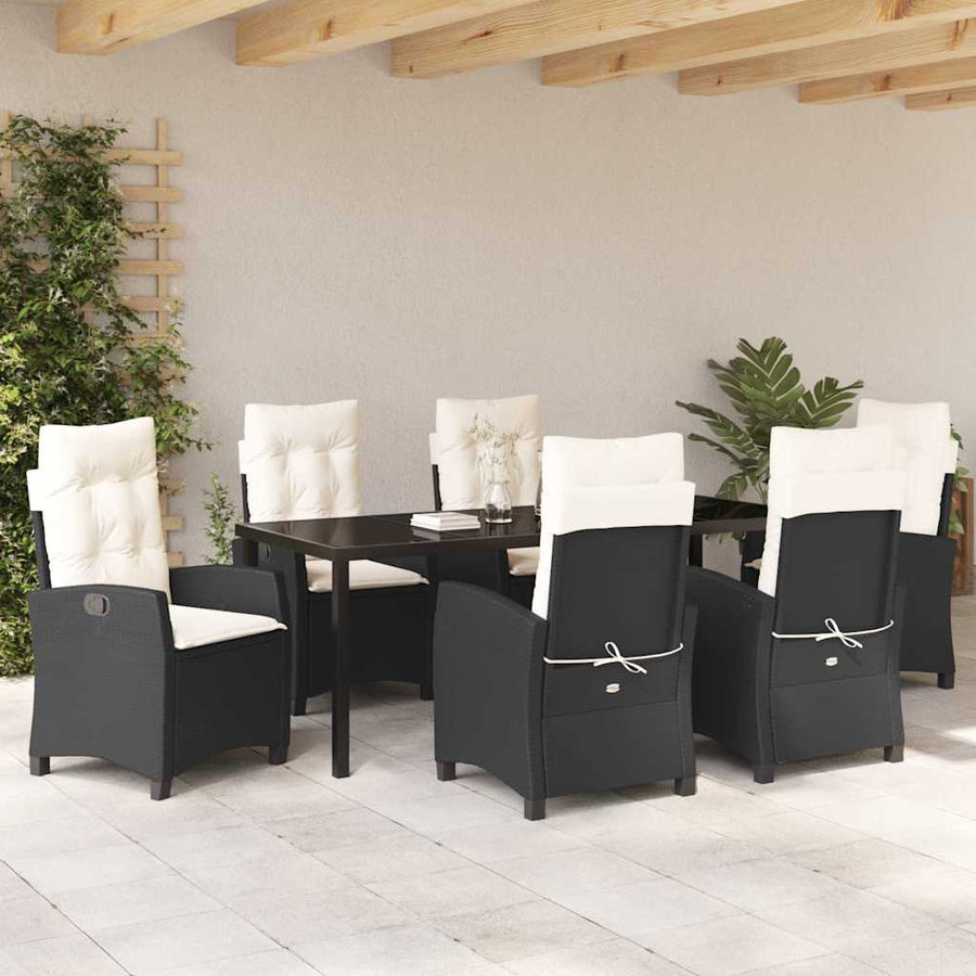 Tuin Eettafelset Met Kussen 7 Pcs Zwart Poly Rattan