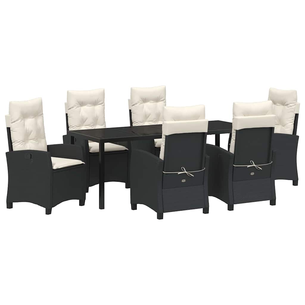 Tuin Eettafelset Met Kussen 7 Pcs Zwart Poly Rattan