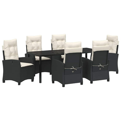 Tuin Eettafelset Met Kussen 7 Pcs Zwart Poly Rattan