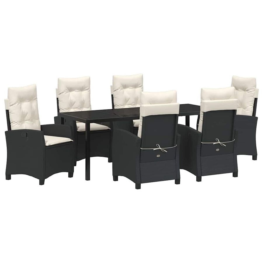 Tuin Eettafelset Met Kussen 7 Pcs Zwart Poly Rattan