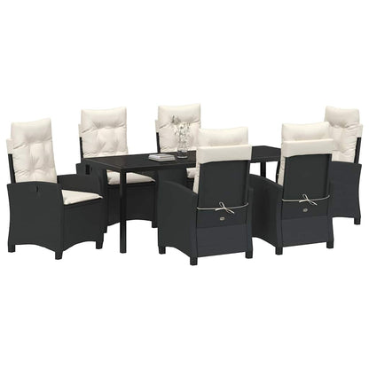 Tuin Eettafelset Met Kussen 7 Pcs Zwart Poly Rattan