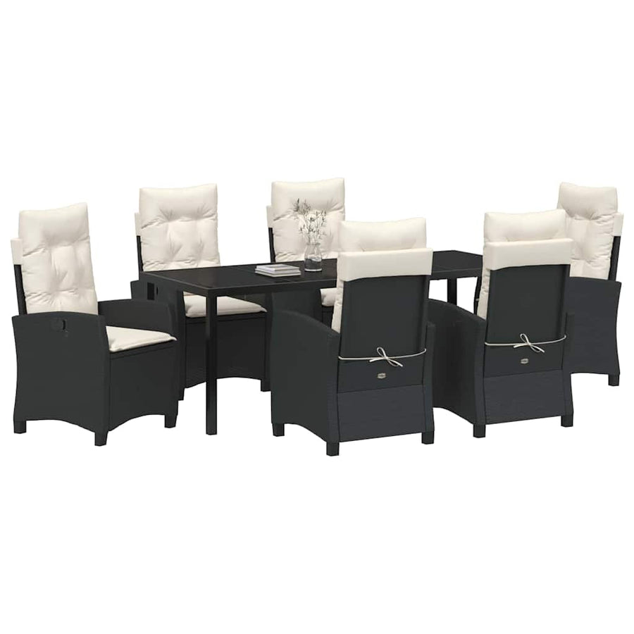 Tuin Eettafelset Met Kussen 7 Pcs Zwart Poly Rattan