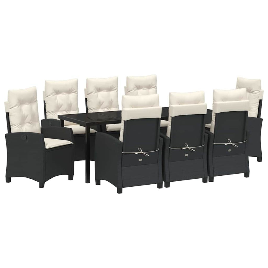 Tuin Eettafelset Met Kussen 9 Pcs Zwart Poly Rattan