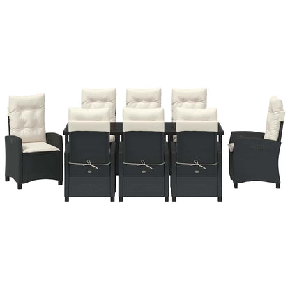 Tuin Eettafelset Met Kussen 9 Pcs Zwart Poly Rattan