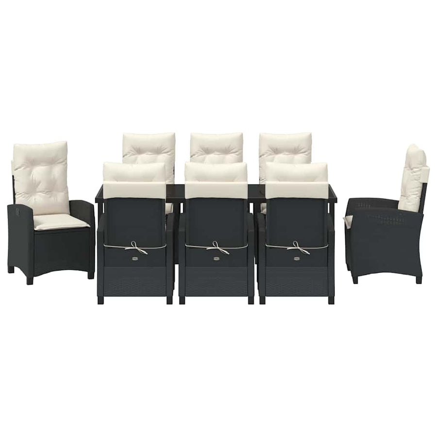 Tuin Eettafelset Met Kussen 9 Pcs Zwart Poly Rattan