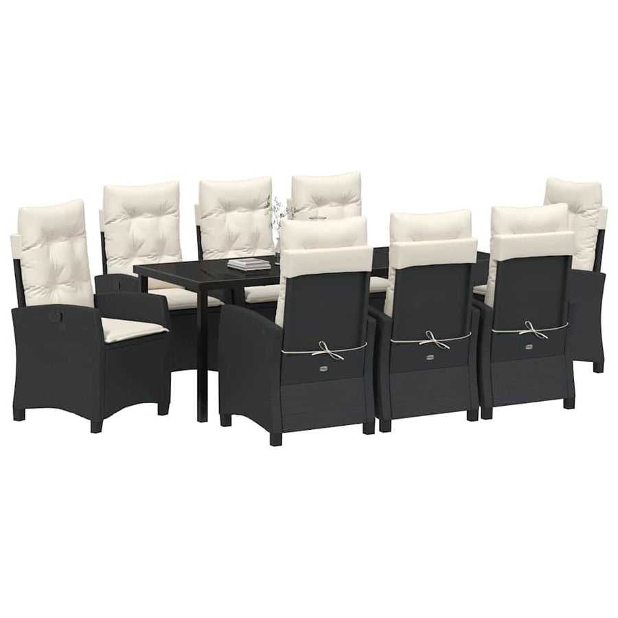 Tuin Eettafelset Met Kussen 9 Pcs Zwart Poly Rattan