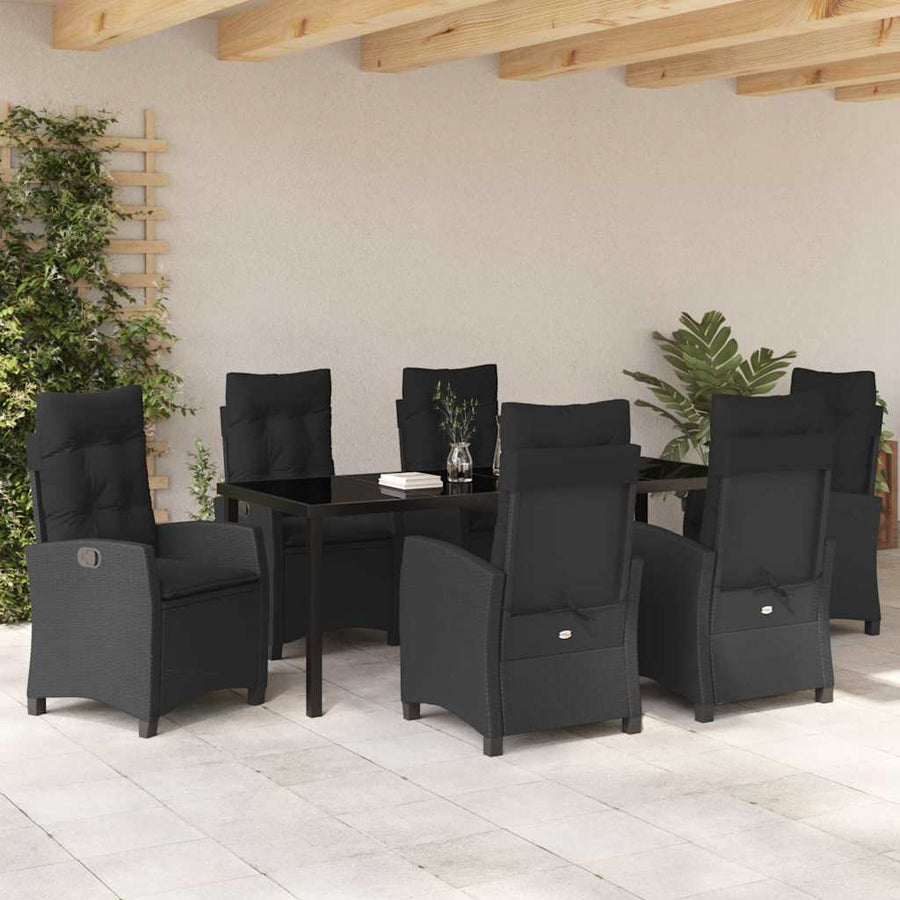 Tuin Eettafelset Met Kussen 7 Pcs Zwart Poly Rattan