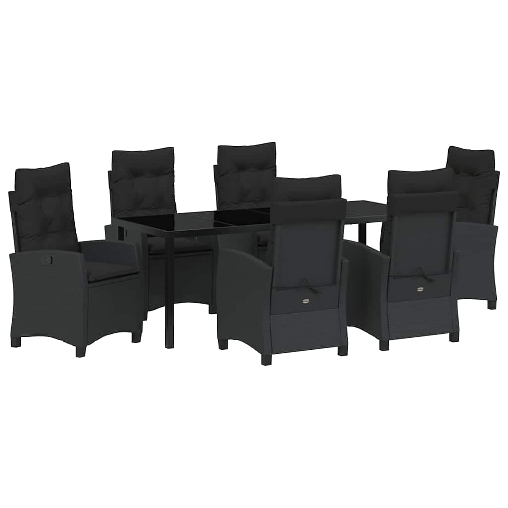 Tuin Eettafelset Met Kussen 7 Pcs Zwart Poly Rattan