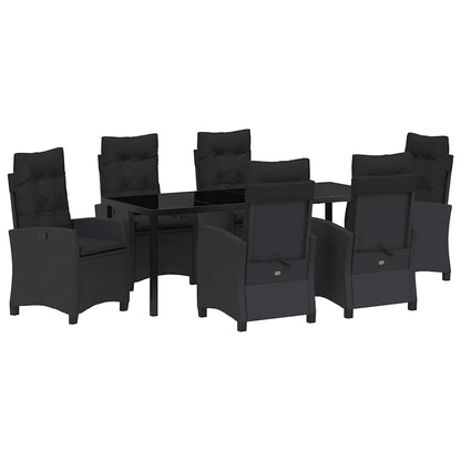 Tuin Eettafelset Met Kussen 7 Pcs Zwart Poly Rattan