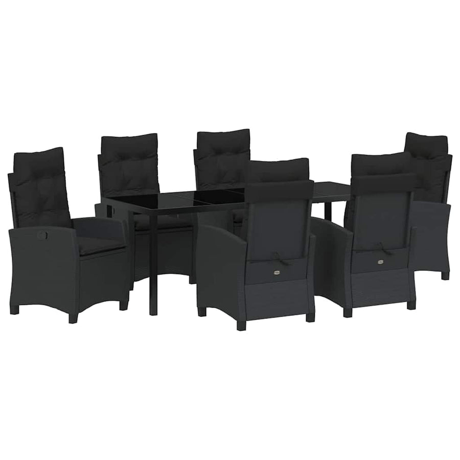 Tuin Eettafelset Met Kussen 7 Pcs Zwart Poly Rattan
