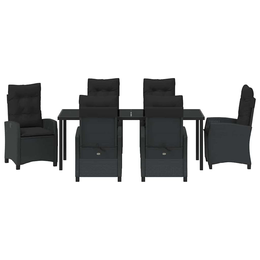 Tuin Eettafelset Met Kussen 7 Pcs Zwart Poly Rattan
