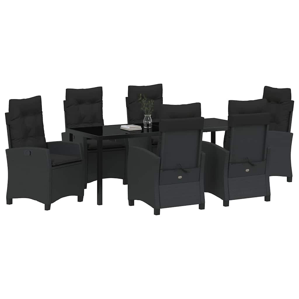 Tuin Eettafelset Met Kussen 7 Pcs Zwart Poly Rattan