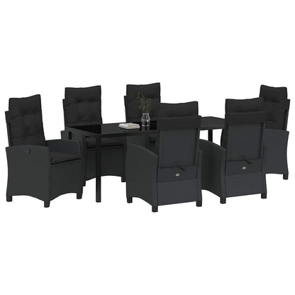 Tuin Eettafelset Met Kussen 7 Pcs Zwart Poly Rattan