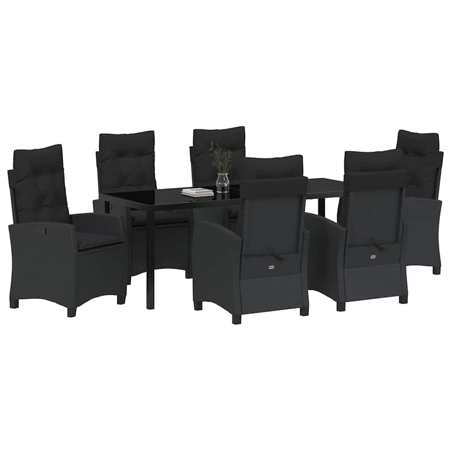 Tuin Eettafelset Met Kussen 7 Pcs Zwart Poly Rattan