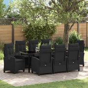 Tuin eettafelset 9-delig poly rattan zwart