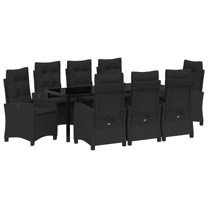 Tuin Eettafelset Met Kussen 9 Pcs Zwart Poly Rattan