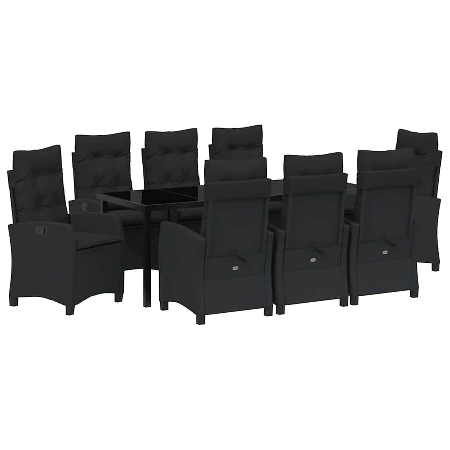Tuin Eettafelset Met Kussen 9 Pcs Zwart Poly Rattan
