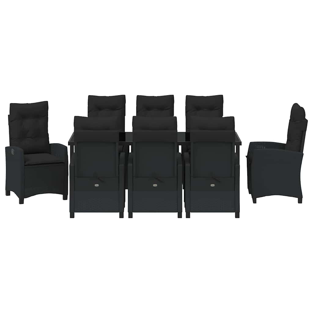 Tuin Eettafelset Met Kussen 9 Pcs Zwart Poly Rattan