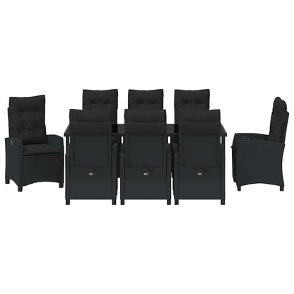 Tuin Eettafelset Met Kussen 9 Pcs Zwart Poly Rattan