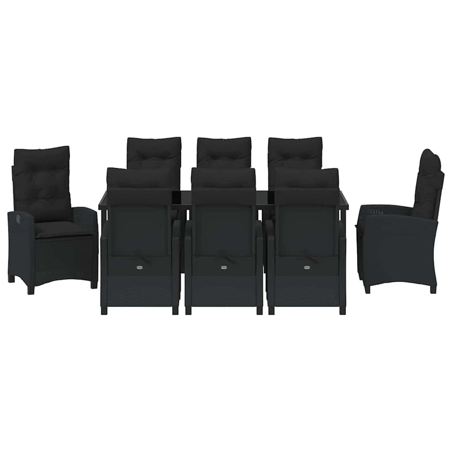 Tuin Eettafelset Met Kussen 9 Pcs Zwart Poly Rattan
